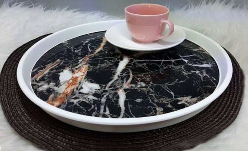 سینی گرد طرح سنگ مرمر
