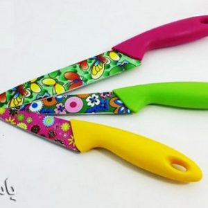 چاقو رنگی سه تکه طرحدار گل