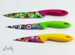 چاقو رنگی سه تکه طرحدار گل